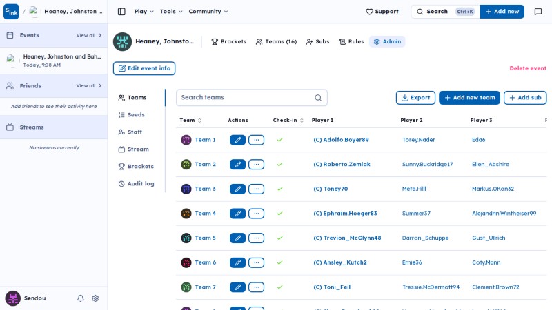 Tournament admin page