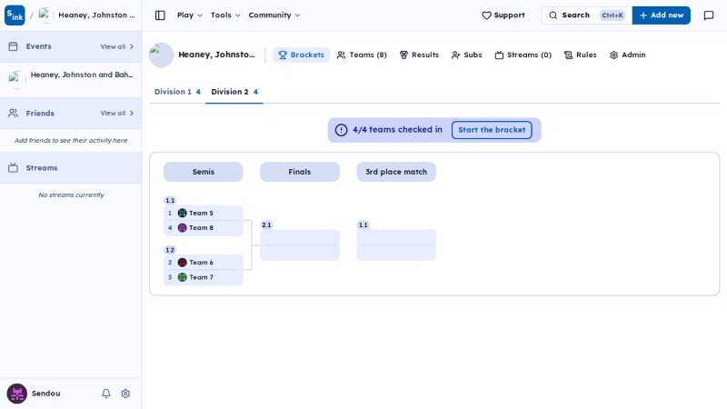 Tournament brackets page