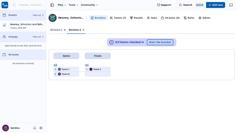 Tournament brackets page