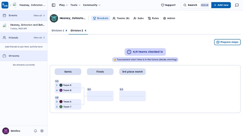 Tournament brackets page