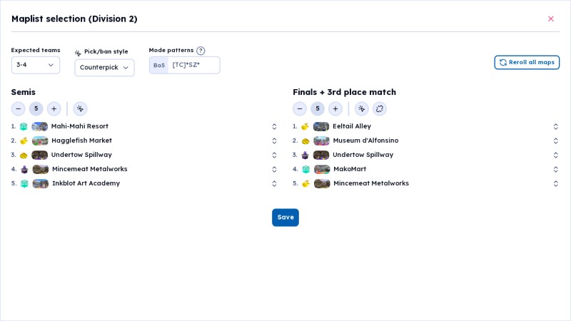 Bracket map list dialog