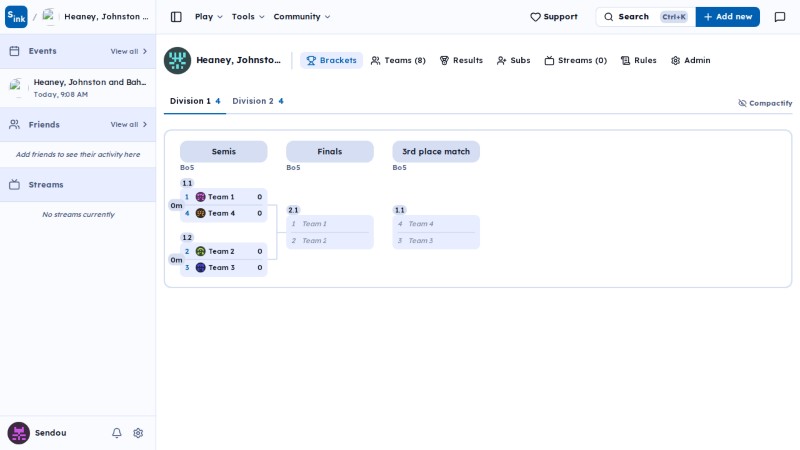 Tournament brackets page