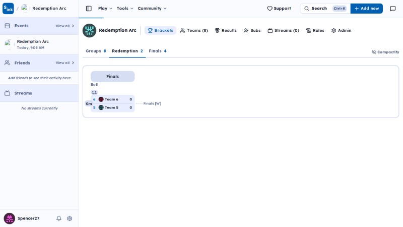 Tournament brackets page