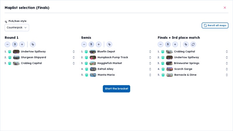 Tournament brackets page