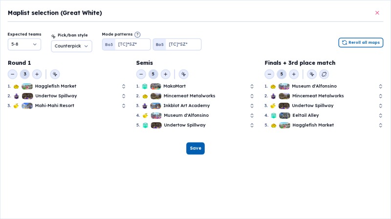 Bracket map list dialog