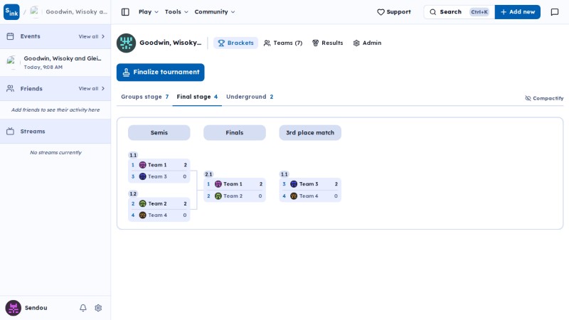 Tournament brackets page