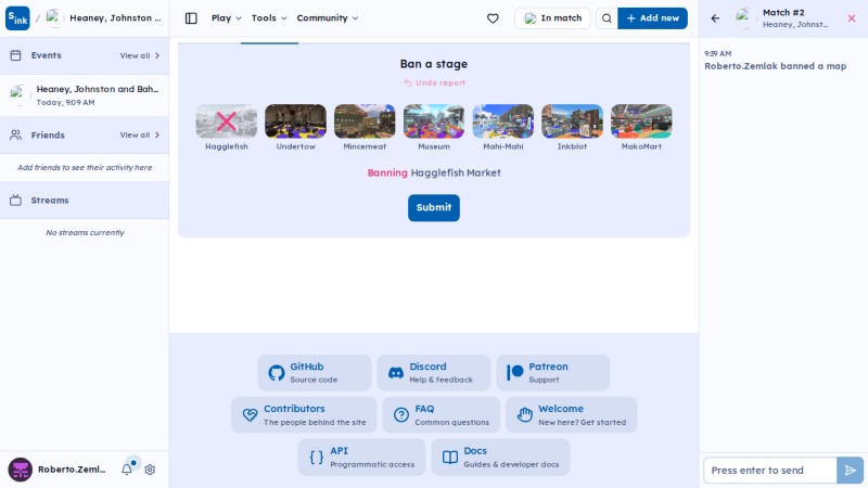 Tournament match page