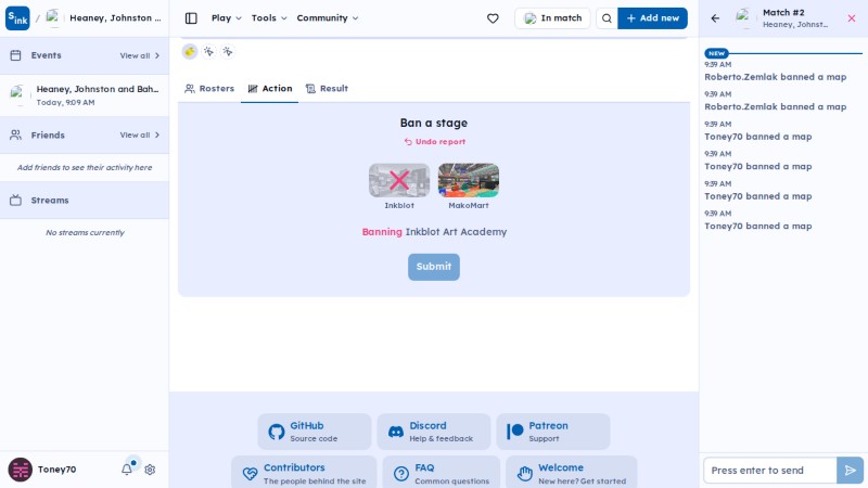 Tournament match page