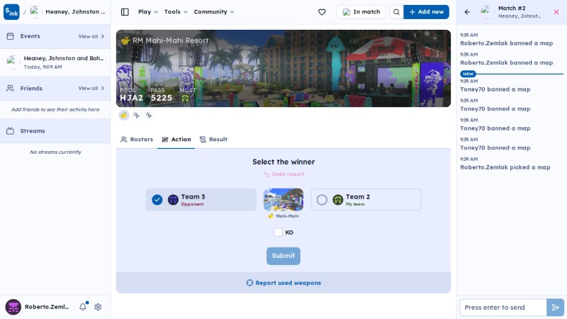 Tournament match page