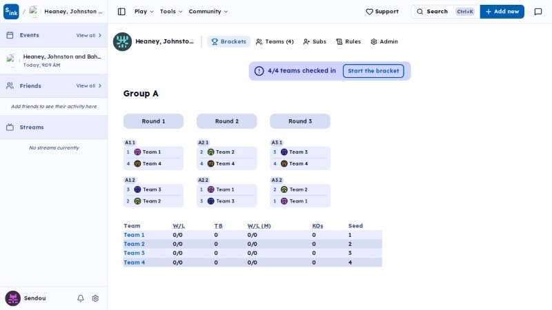 Tournament brackets page