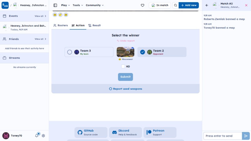 Tournament match page