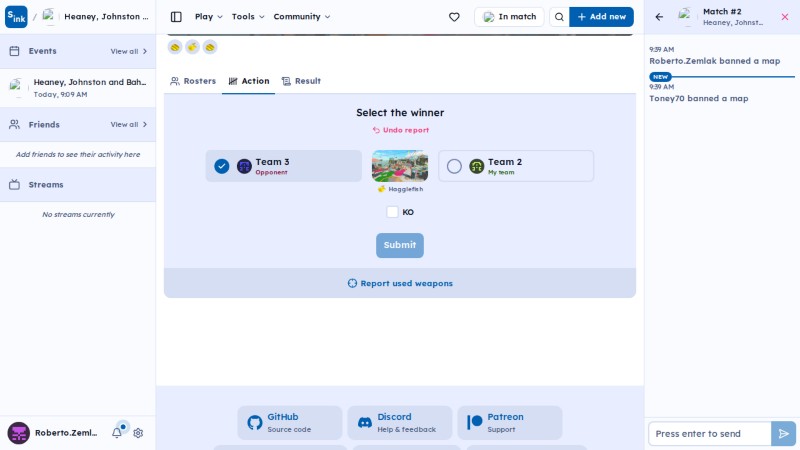 Tournament match page