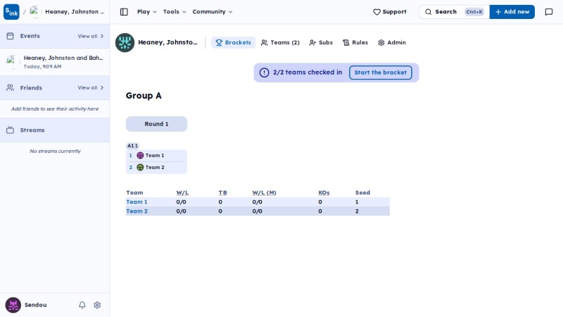 Tournament brackets page