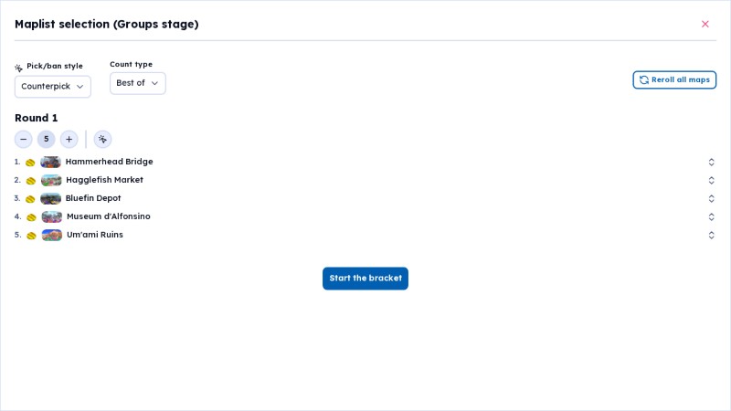 Bracket map list dialog