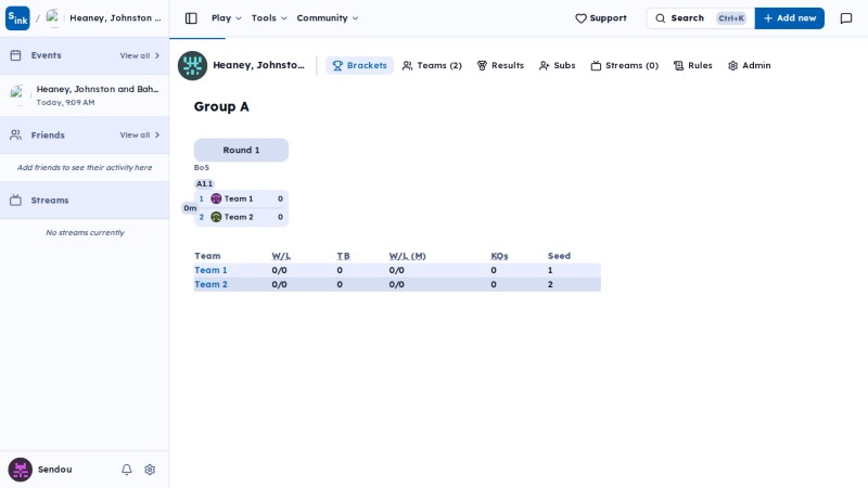 Tournament brackets page