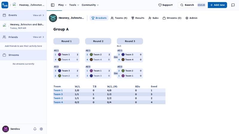 Tournament brackets page