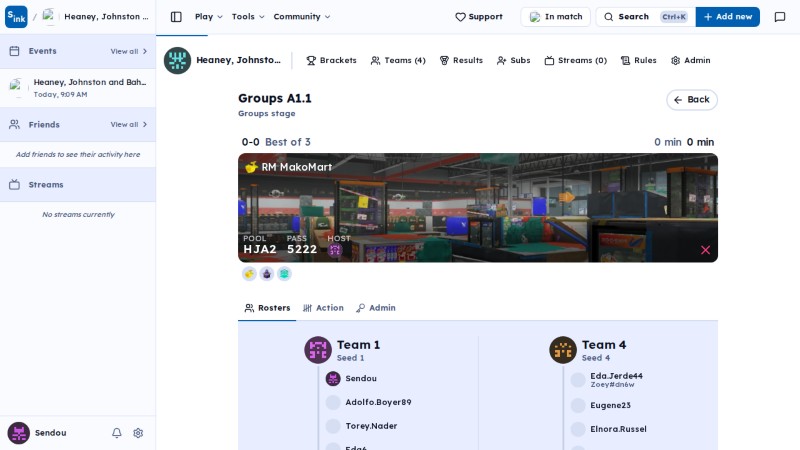 Tournament brackets page