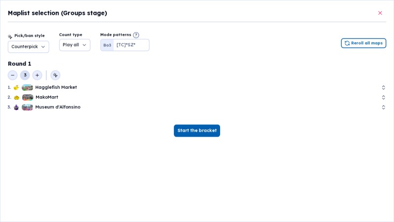 Bracket map list dialog