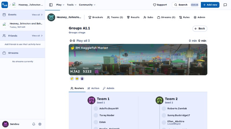 Tournament brackets page