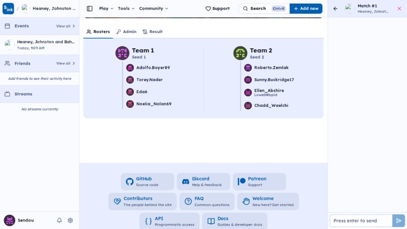 Tournament match page