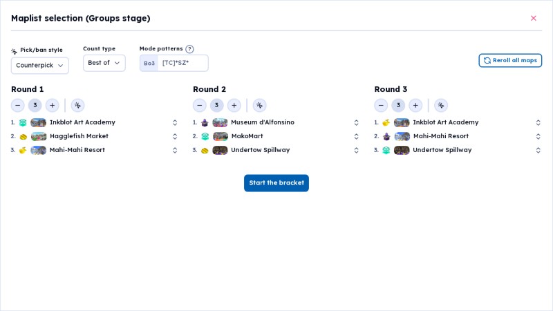 Tournament brackets page