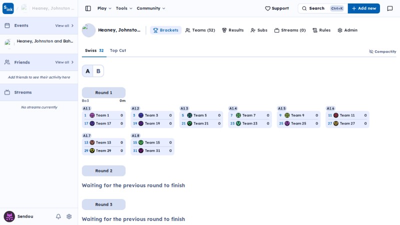 Tournament brackets page