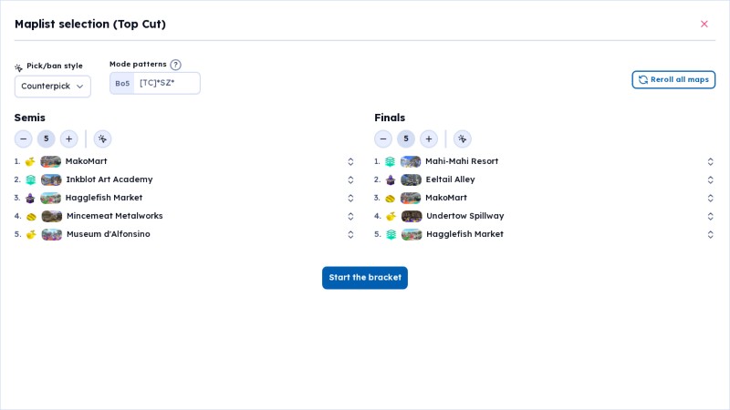 Tournament brackets page