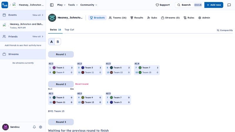 Tournament brackets page