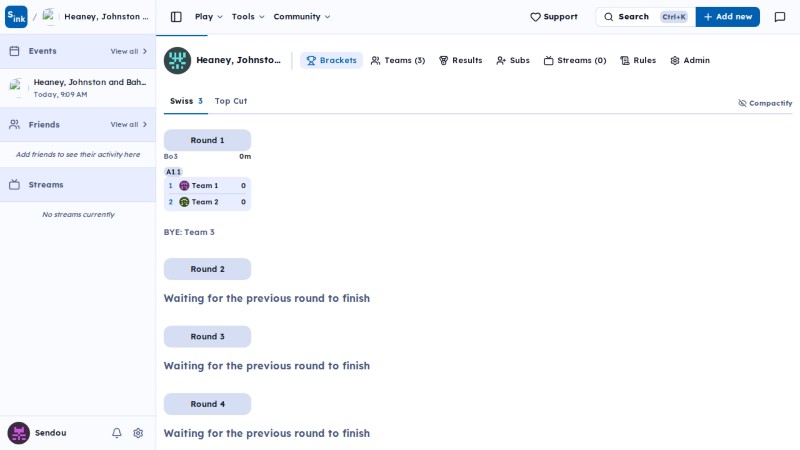 Tournament brackets page