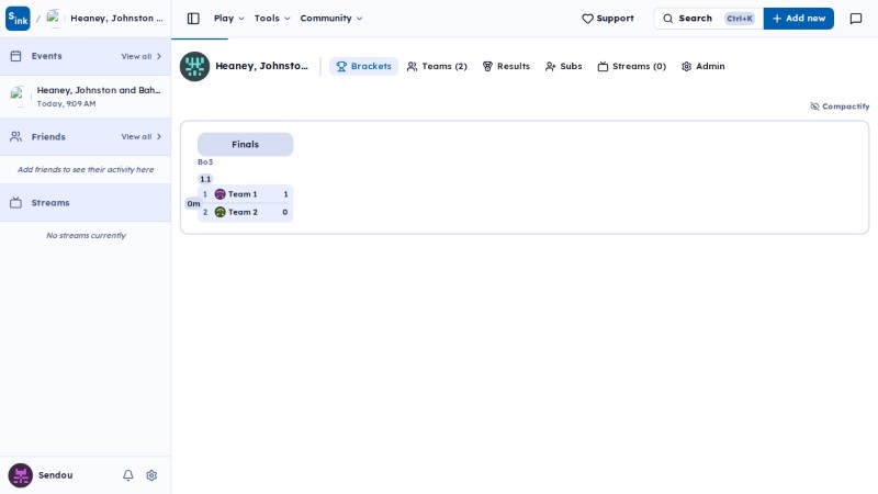 Tournament brackets page