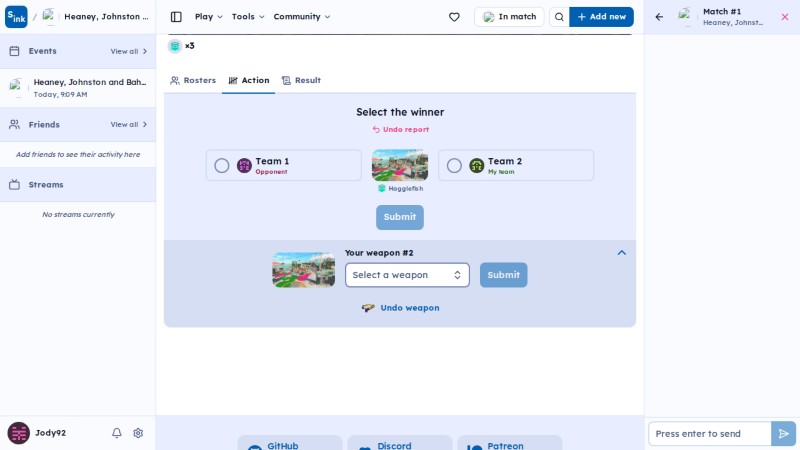 Tournament match page