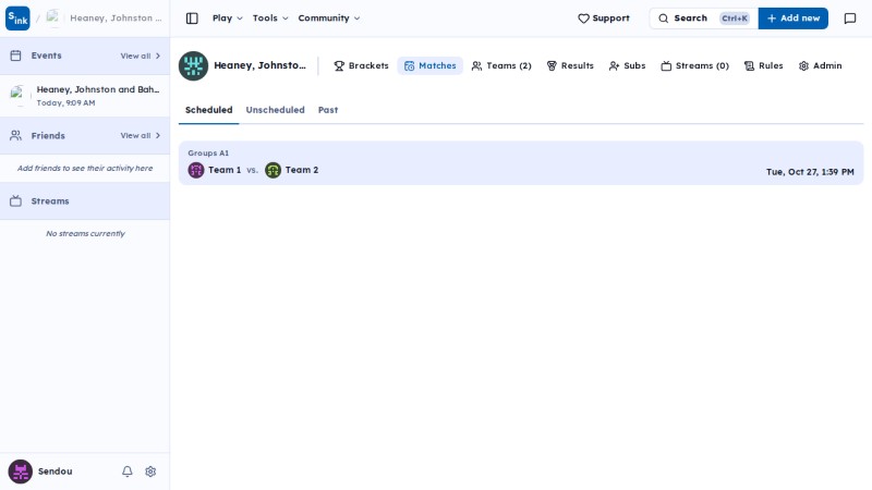 Tournament match page