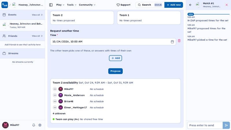 Tournament match page