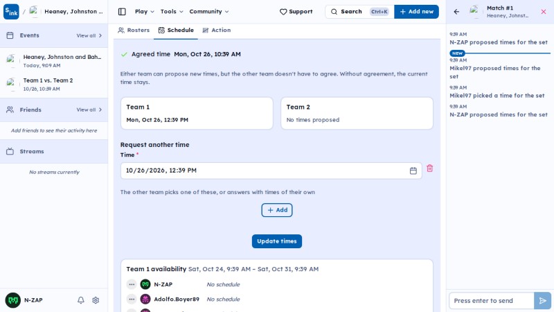 Tournament match page