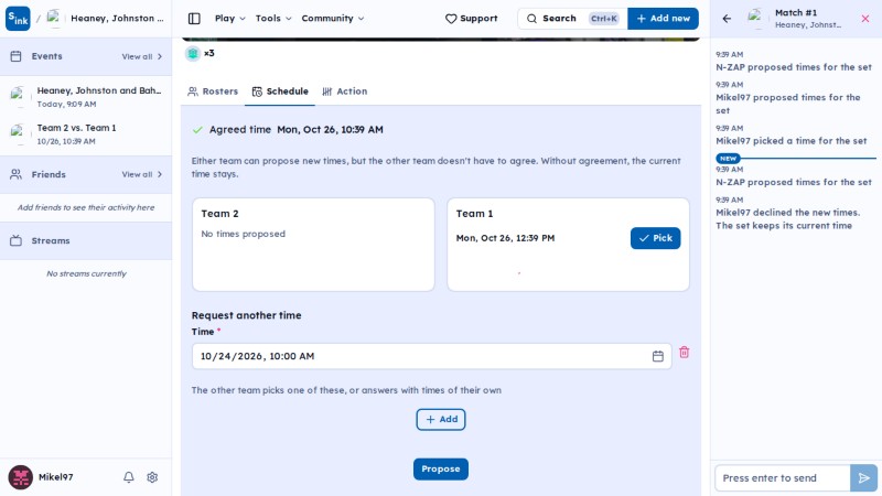 Tournament match page