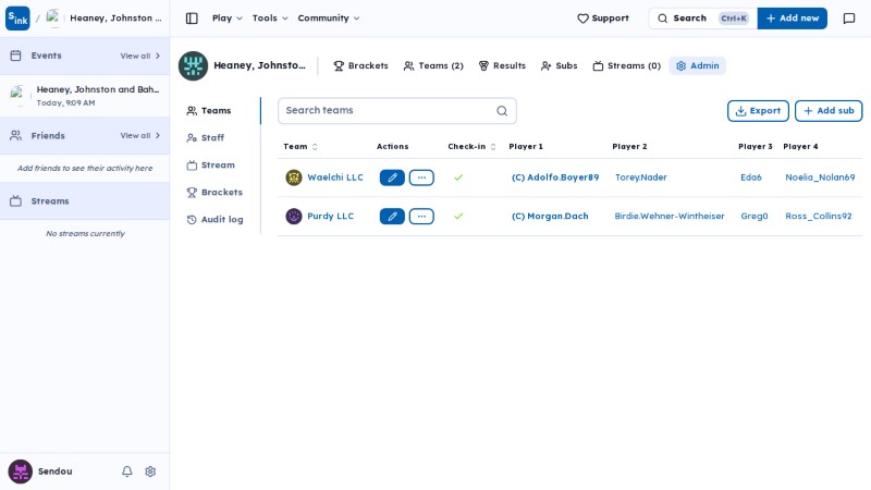 Tournament admin page