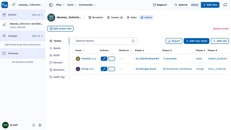 Tournament admin page