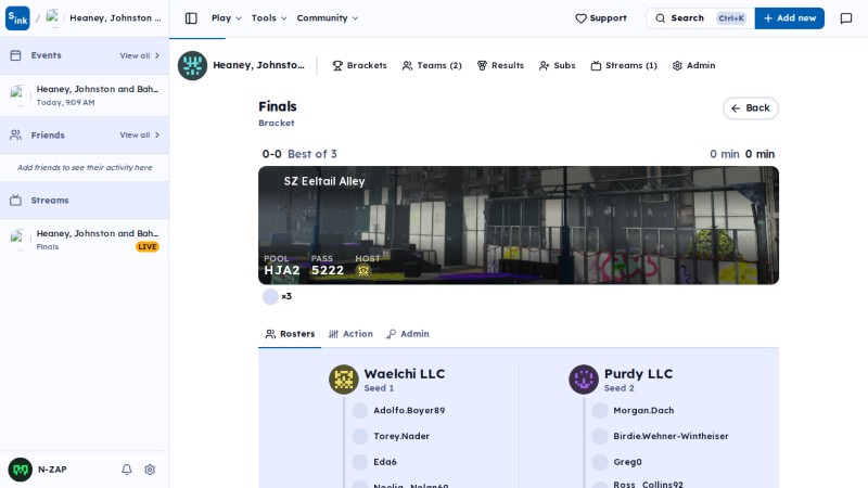 Tournament brackets page