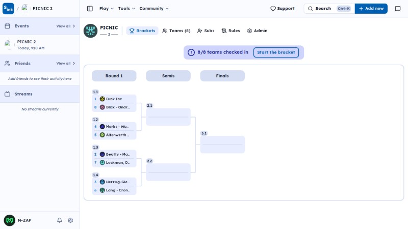 Tournament brackets page