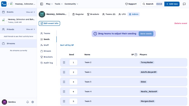 Tournament seeds page