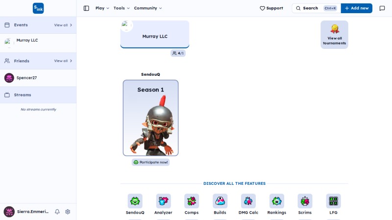 Tournament register page