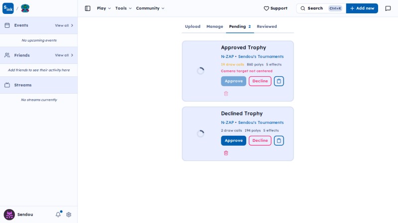 Pending trophy list