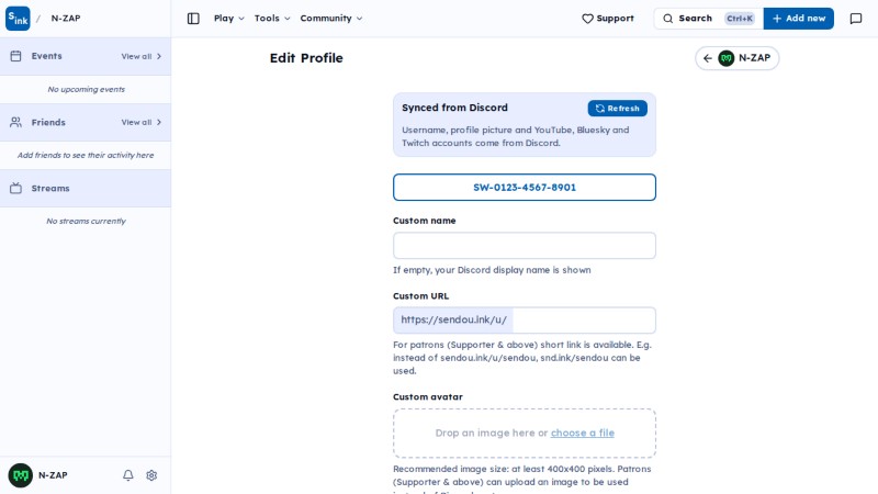 User edit profile page