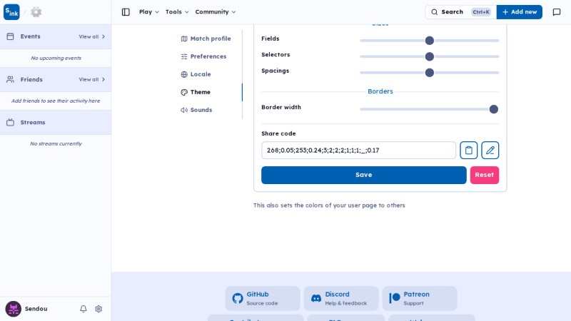 Settings page