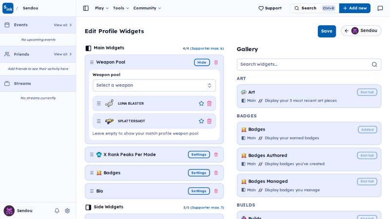 User edit widgets page