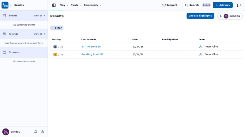 User results page