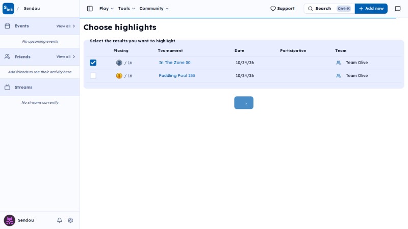 User results highlights page