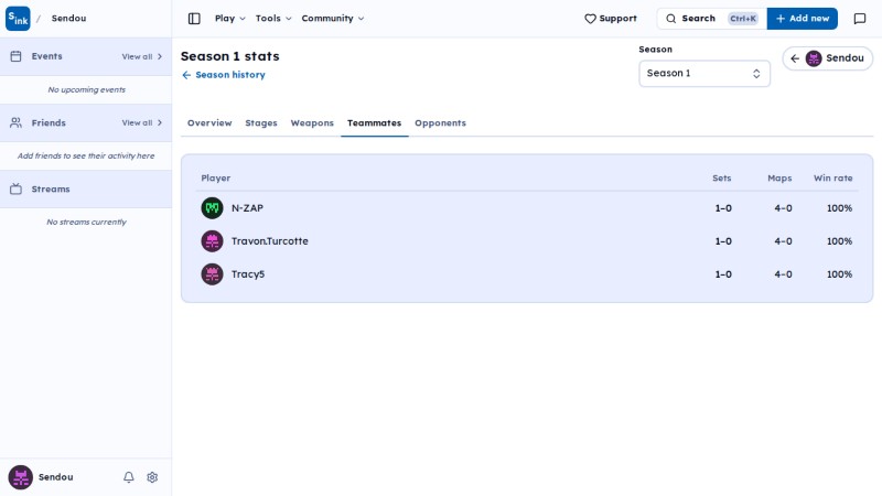 User seasons page