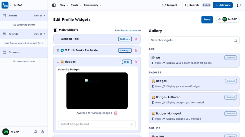 User edit widgets page